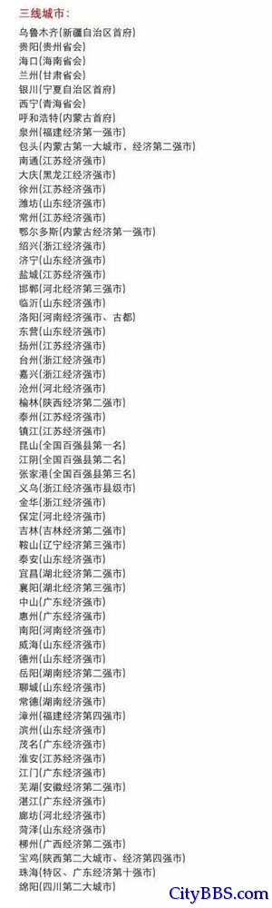 最新中国一二三四五线城市排行榜出炉