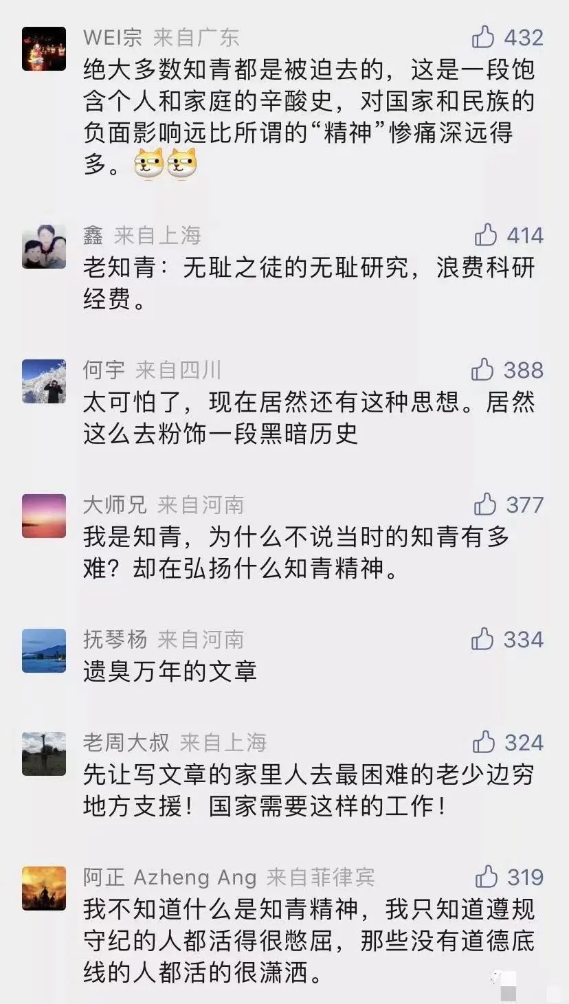 一篇长文，呼吁年轻人响应“知青精神”，网友评论