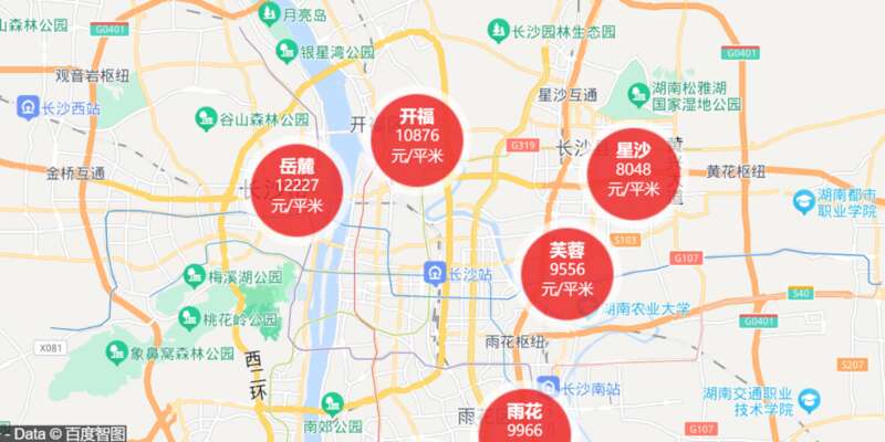 长沙的房价显得非常不合群，二手房均价仅在8000-1.2万之间