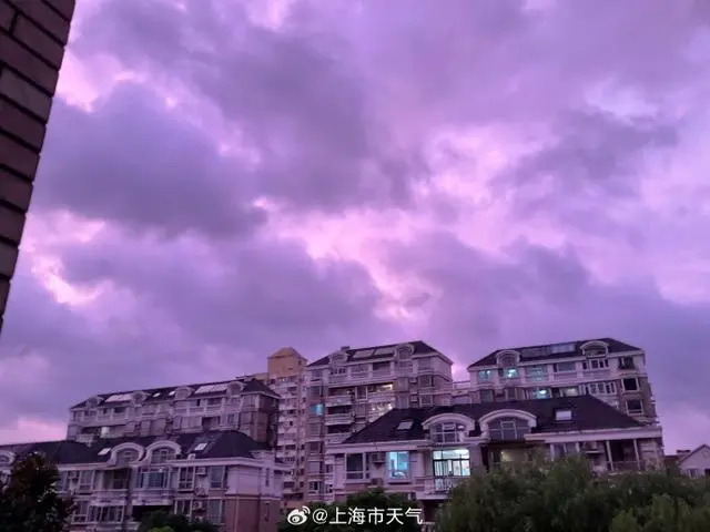 不少网友晒出台风“贝碧嘉”到来前的紫色天空